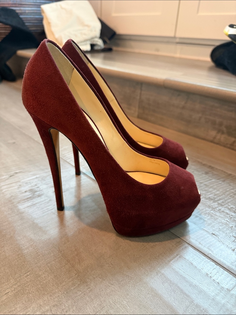 Giuseppe Zanotti Burgundy Suede Platform Stiletto Pumps